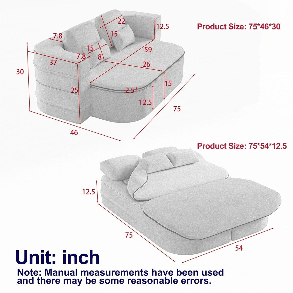 Folding Mattress Sofa with Fixed Shape Frame Convertible Sleeper Foam Sofa Bed with Blanket