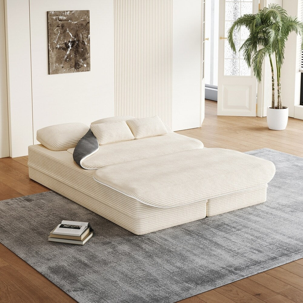 Folding Mattress Sofa with Fixed Shape Frame Convertible Sleeper Foam Sofa Bed with Blanket