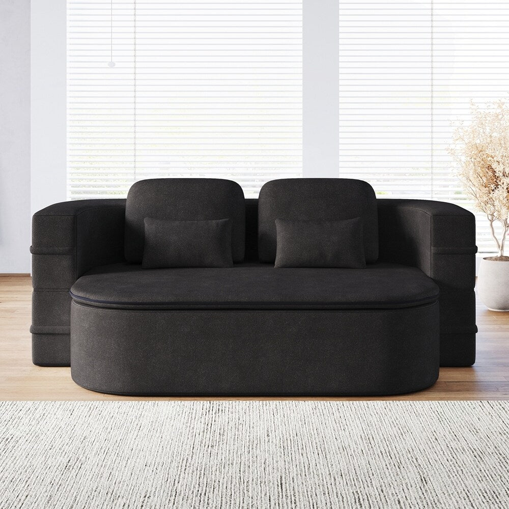Folding Mattress Sofa with Fixed Shape Frame Convertible Sleeper Foam Sofa Bed with Blanket