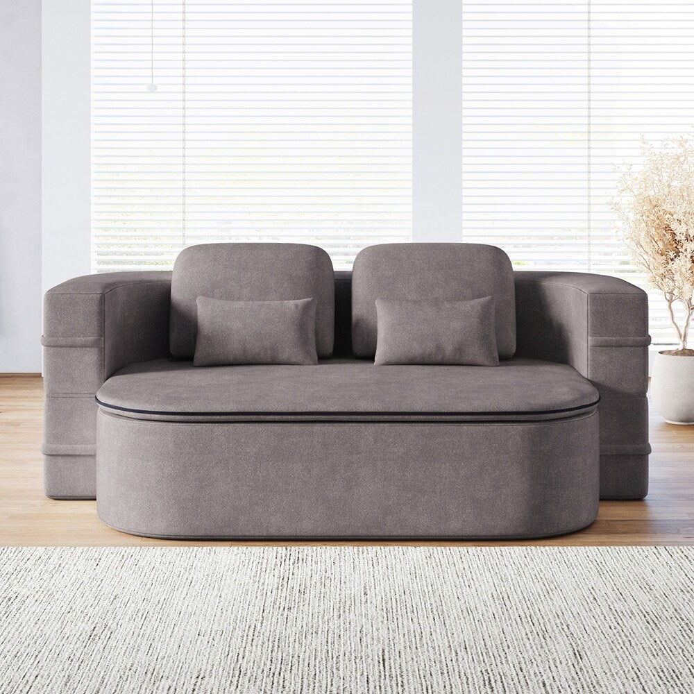 Folding Mattress Sofa with Fixed Shape Frame Convertible Sleeper Foam Sofa Bed with Blanket