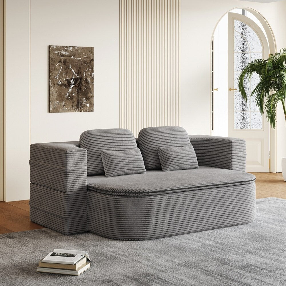 Folding Mattress Sofa with Fixed Shape Frame Convertible Sleeper Foam Sofa Bed with Blanket