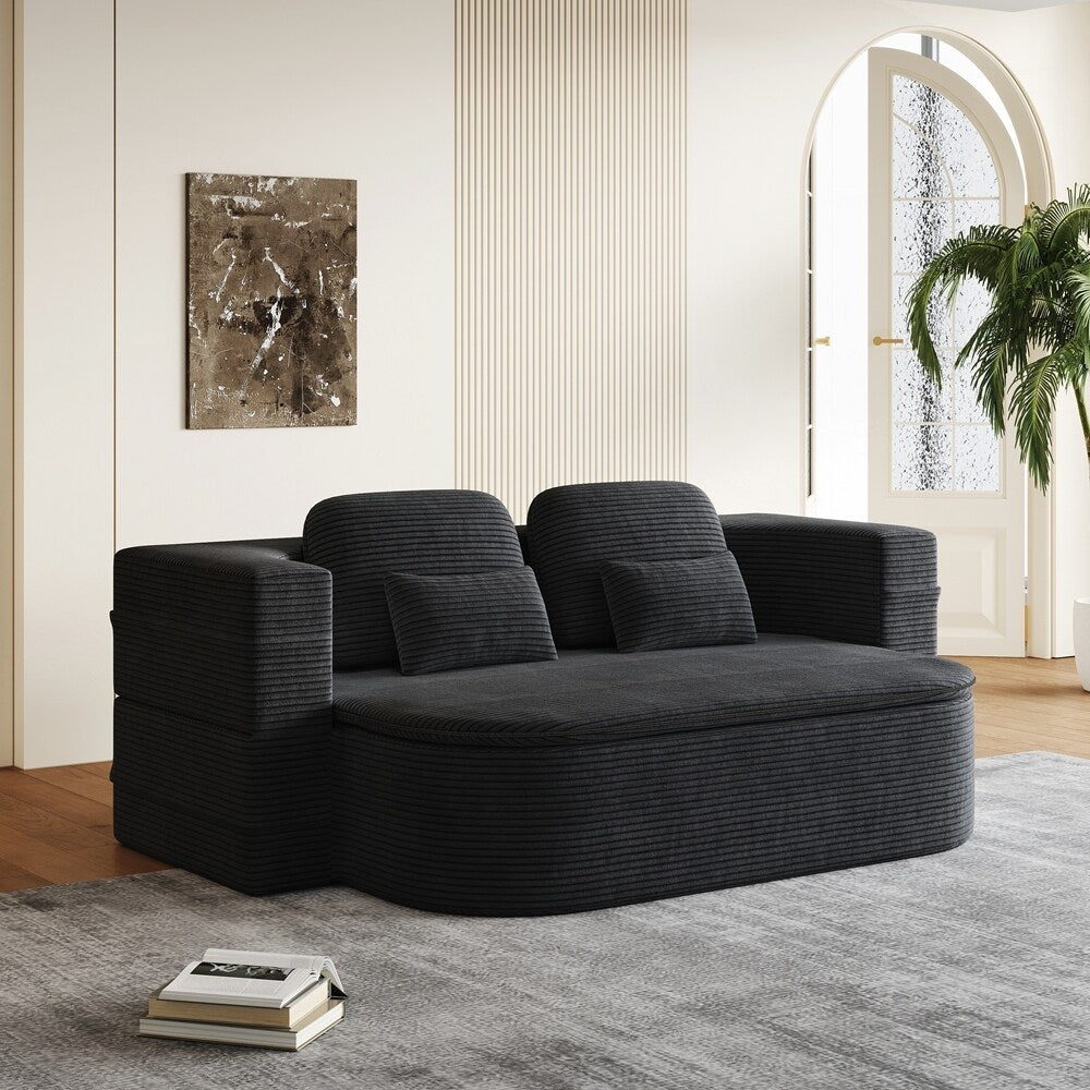 Folding Mattress Sofa with Fixed Shape Frame Convertible Sleeper Foam Sofa Bed with Blanket