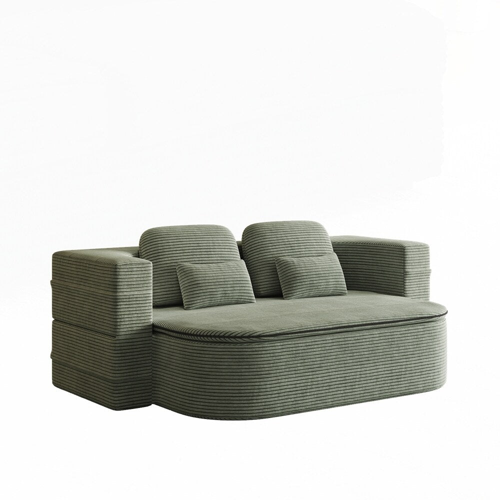 Folding Mattress Sofa with Fixed Shape Frame Convertible Sleeper Foam Sofa Bed with Blanket