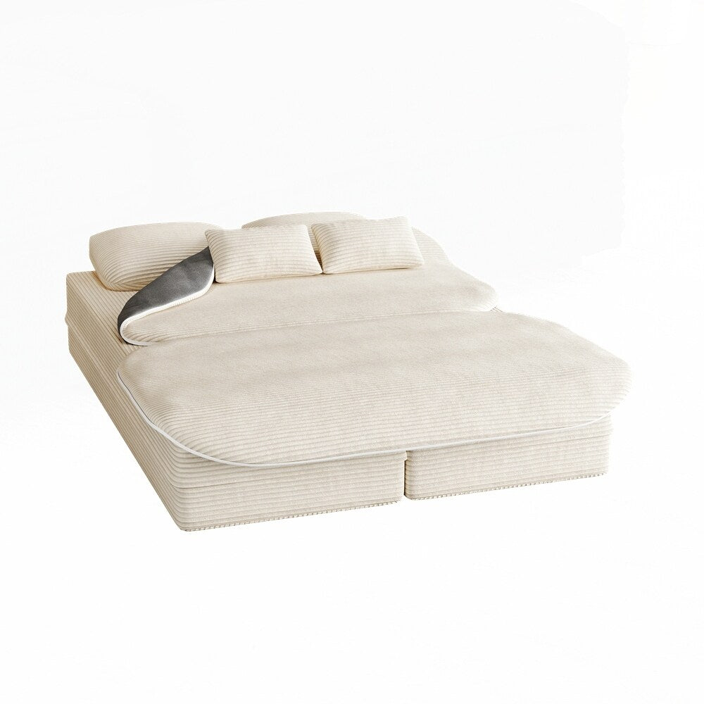 Folding Mattress Sofa with Fixed Shape Frame Convertible Sleeper Foam Sofa Bed with Blanket