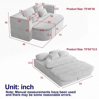 Folding Mattress Sofa with Fixed Shape Frame Convertible Sleeper Foam Sofa Bed with Blanket