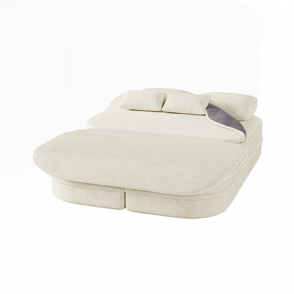 Folding Mattress Sofa with Fixed Shape Frame Convertible Sleeper Foam Sofa Bed with Blanket