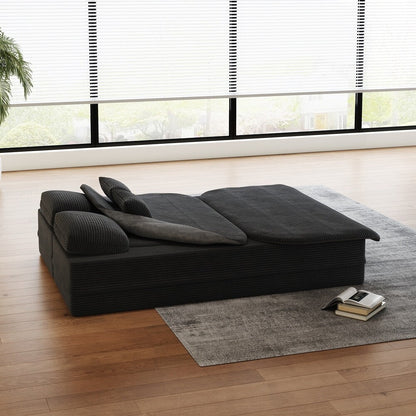 Folding Mattress Sofa with Fixed Shape Frame Convertible Sleeper Foam Sofa Bed with Blanket