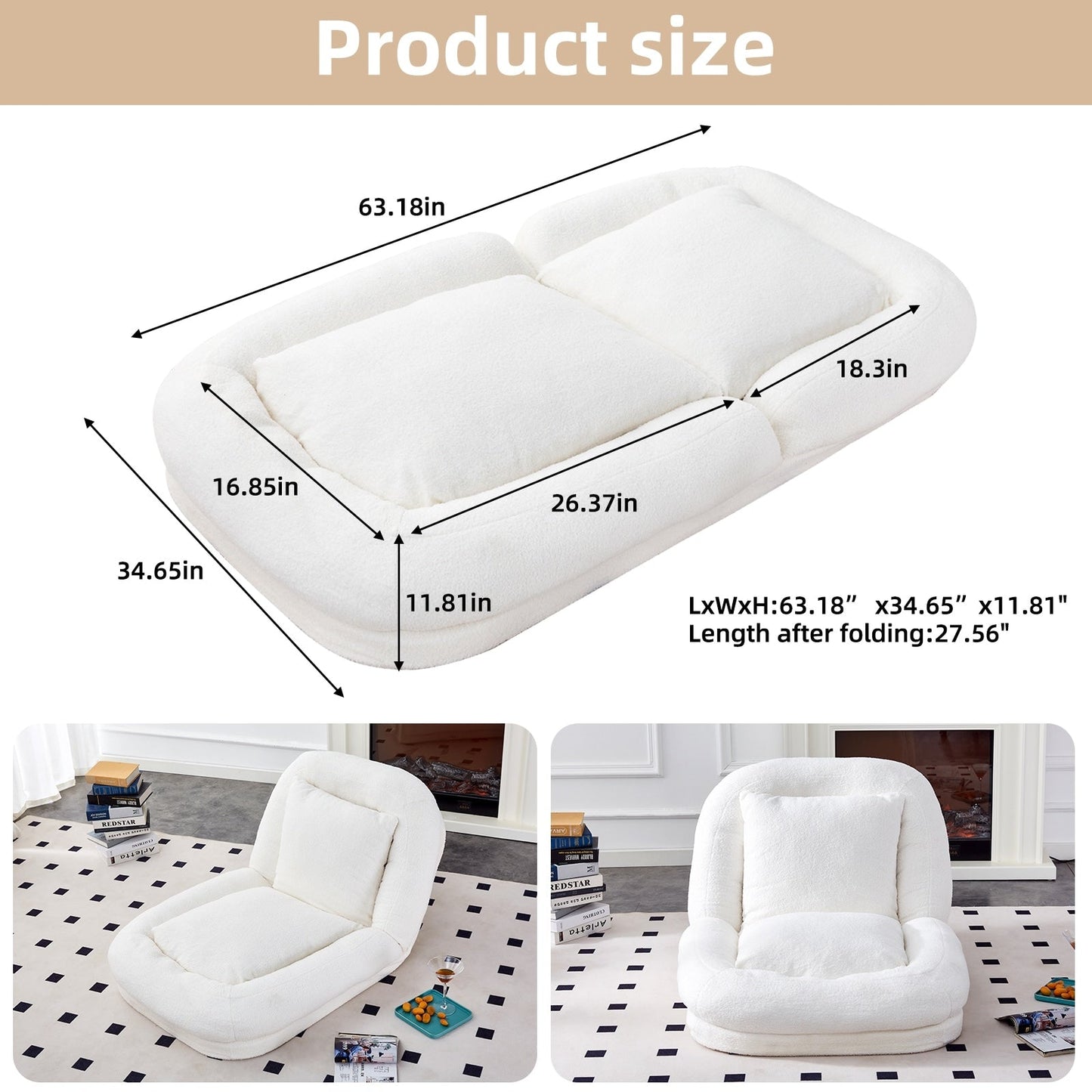 Folding Sofa Chair with 5 Adjustable Positions Plush Floor Lounge Chair for Gaming, Meditation, and Relaxation