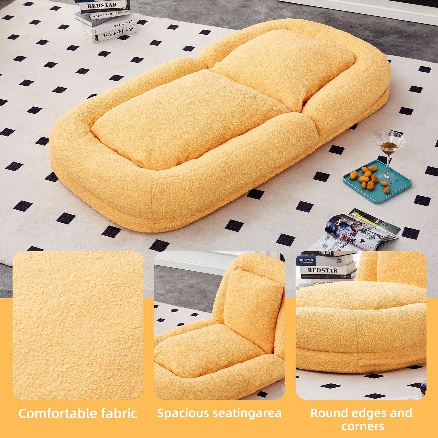 Folding Sofa Chair with 5 Adjustable Positions Plush Floor Lounge Chair for Gaming, Meditation, and Relaxation