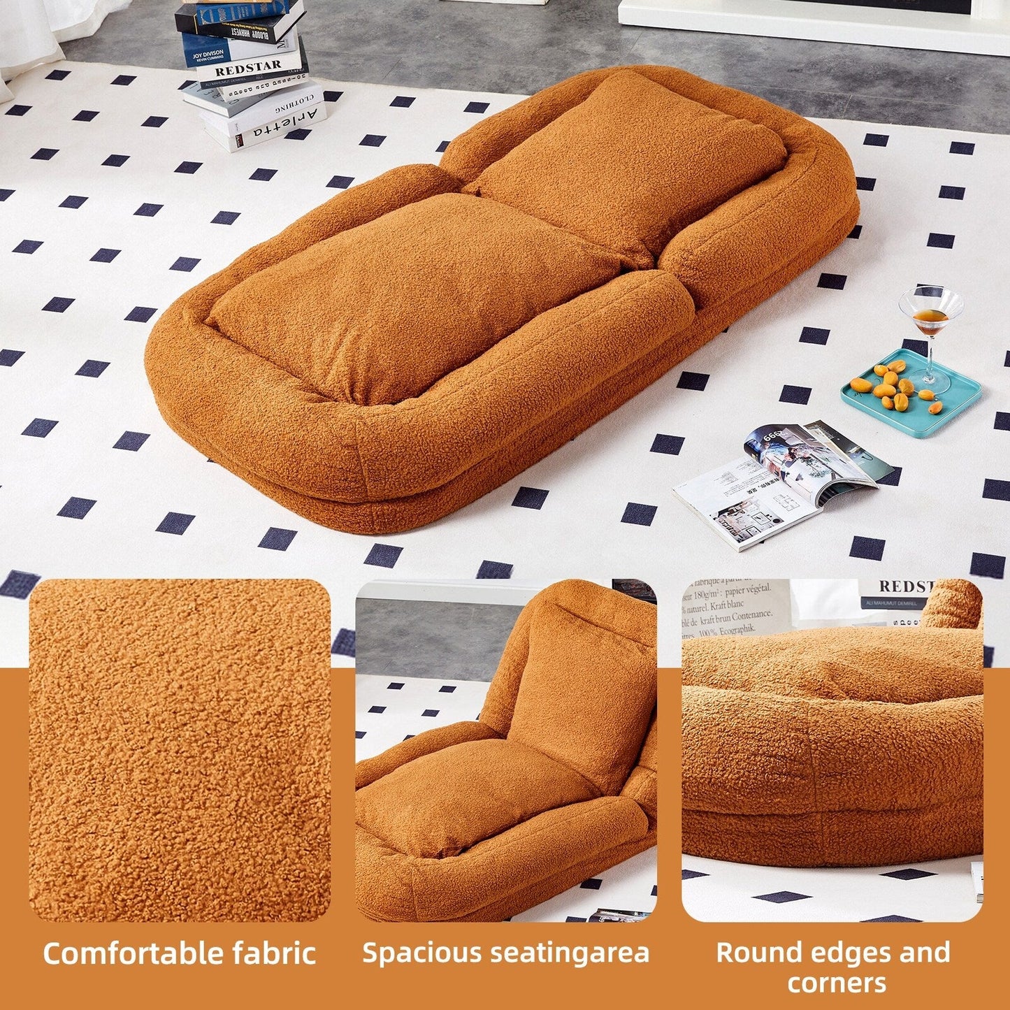 Folding Sofa Chair with 5 Adjustable Positions Plush Floor Lounge Chair for Gaming, Meditation, and Relaxation