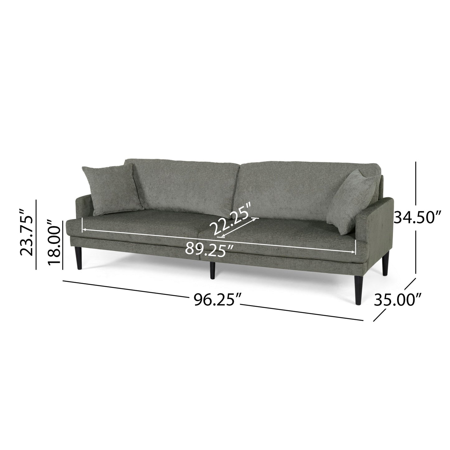 Foli Sofa, 96 Inch, Rubberwood Tapered Legs, Transitional Taupe Gray