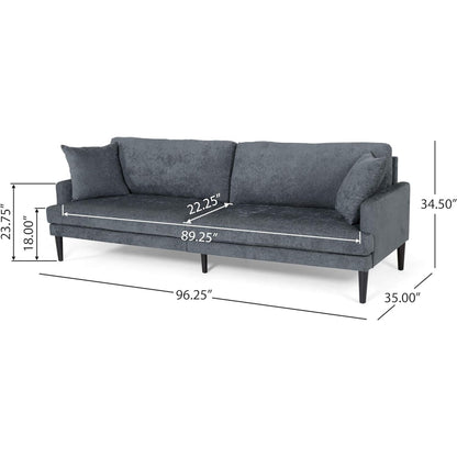 Foli Sofa, Tapered Legs, 96 Inch, Plush Bench Seats, Dark Blue Fabric