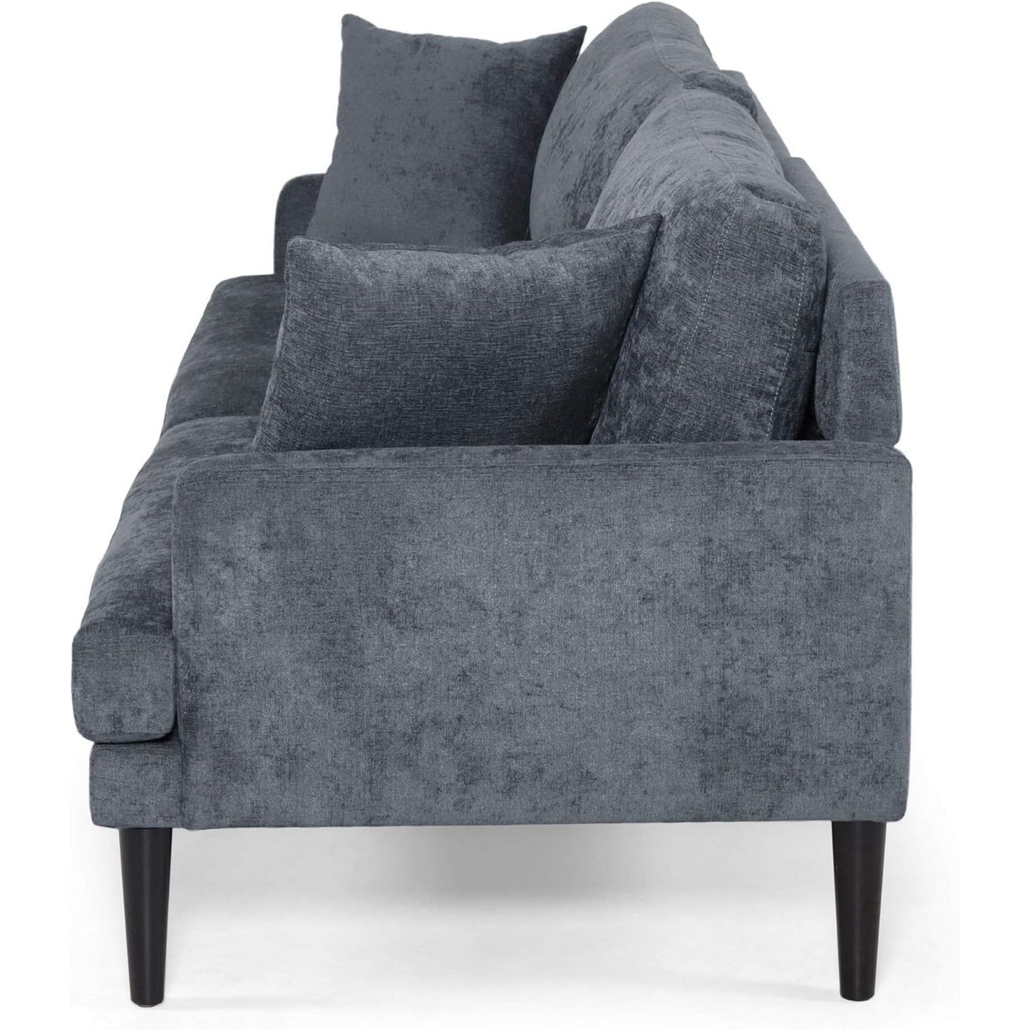 Foli Sofa, Tapered Legs, 96 Inch, Plush Bench Seats, Dark Blue Fabric