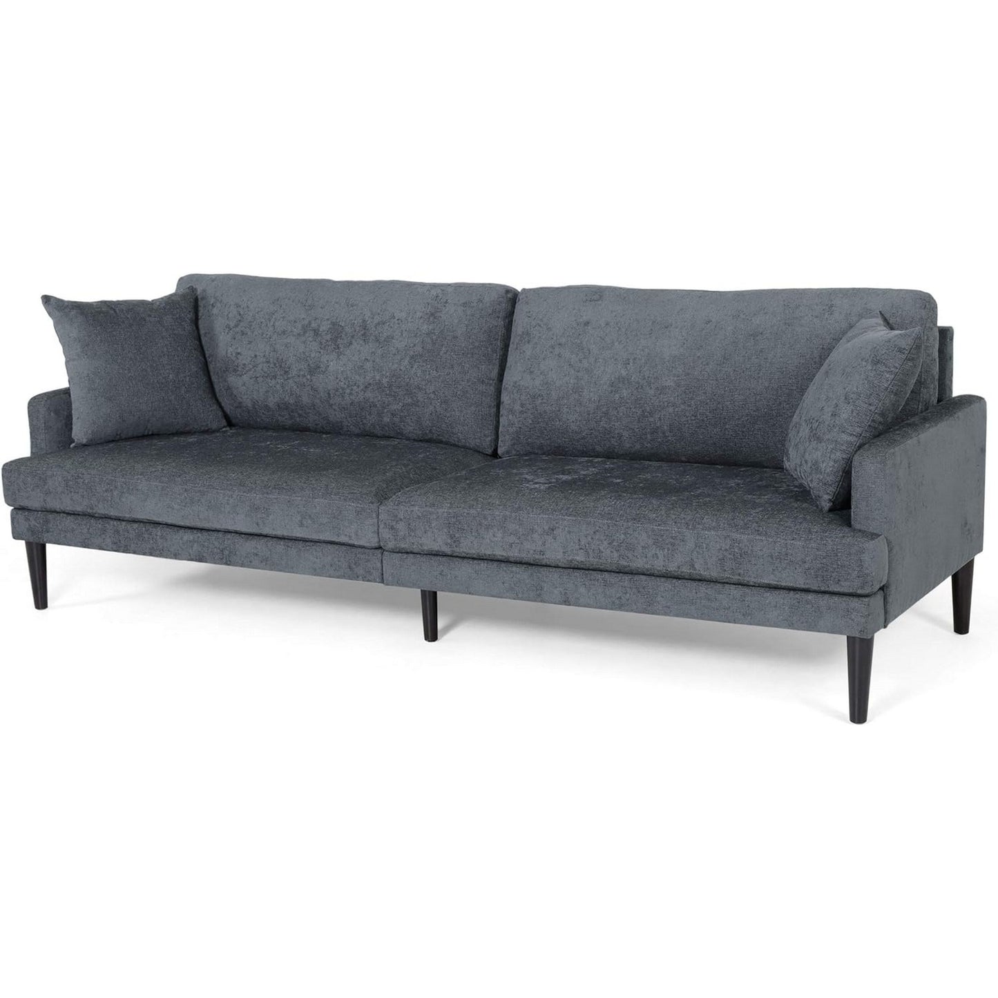 Foli Sofa, Tapered Legs, 96 Inch, Plush Bench Seats, Dark Blue Fabric