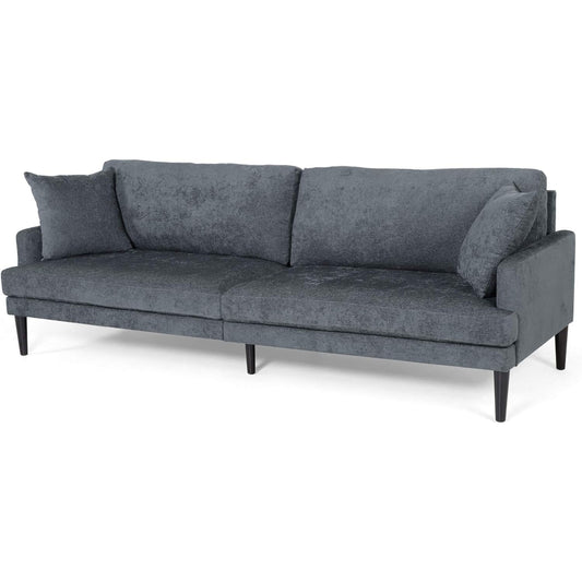 Foli Sofa, Tapered Legs, 96 Inch, Plush Bench Seats, Dark Blue Fabric