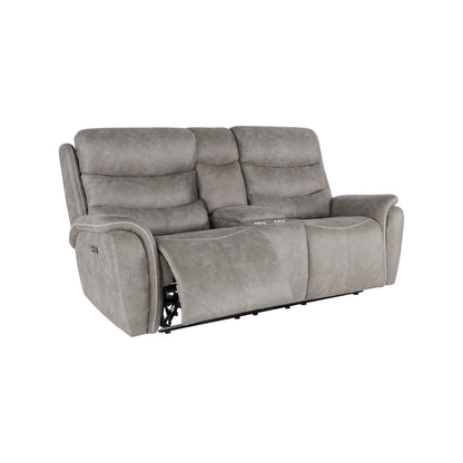 Folu Power Reclining Sofa, 76 Inch, Gray Fabric Upholstery, USB Ports