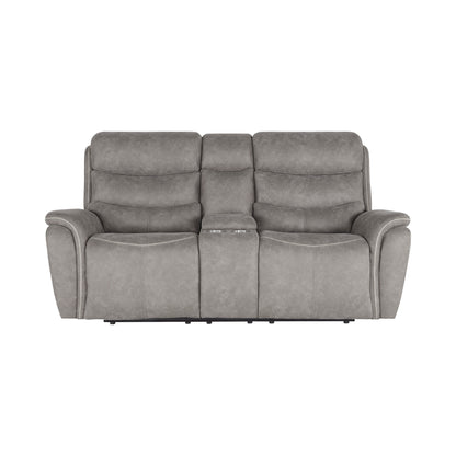 Folu Power Reclining Sofa, 76 Inch, Gray Fabric Upholstery, USB Ports