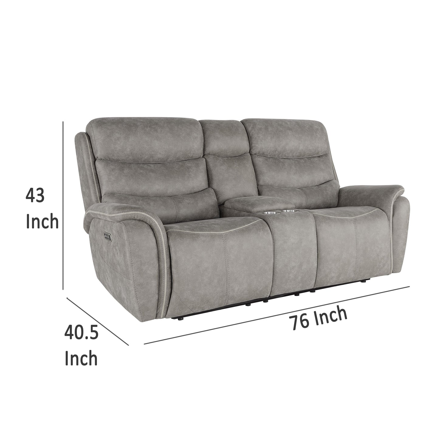 Folu Power Reclining Sofa, 76 Inch, Gray Fabric Upholstery, USB Ports