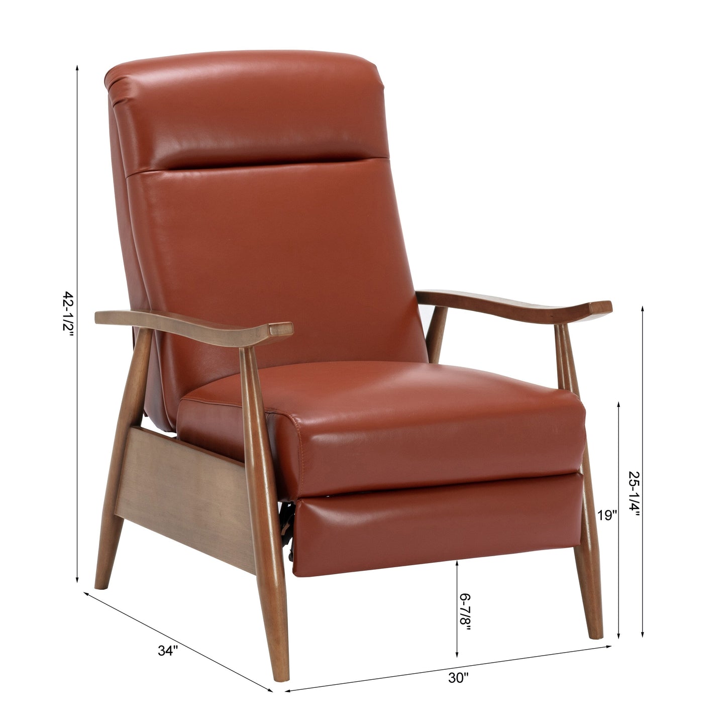 Fordham Top Grain Leather Wood Arm Push Back Recliner by Greyson Living