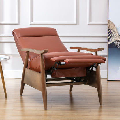 Fordham Top Grain Leather Wood Arm Push Back Recliner by Greyson Living