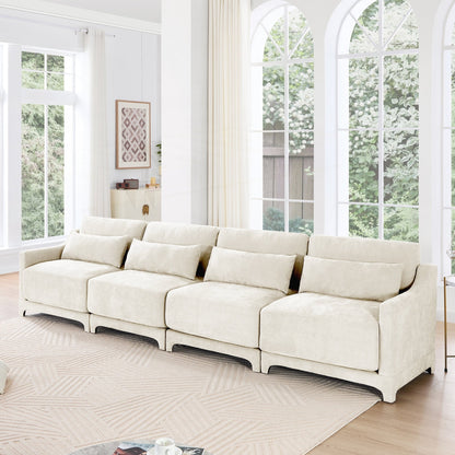 Four seater chenille sofa with lumbar pillow