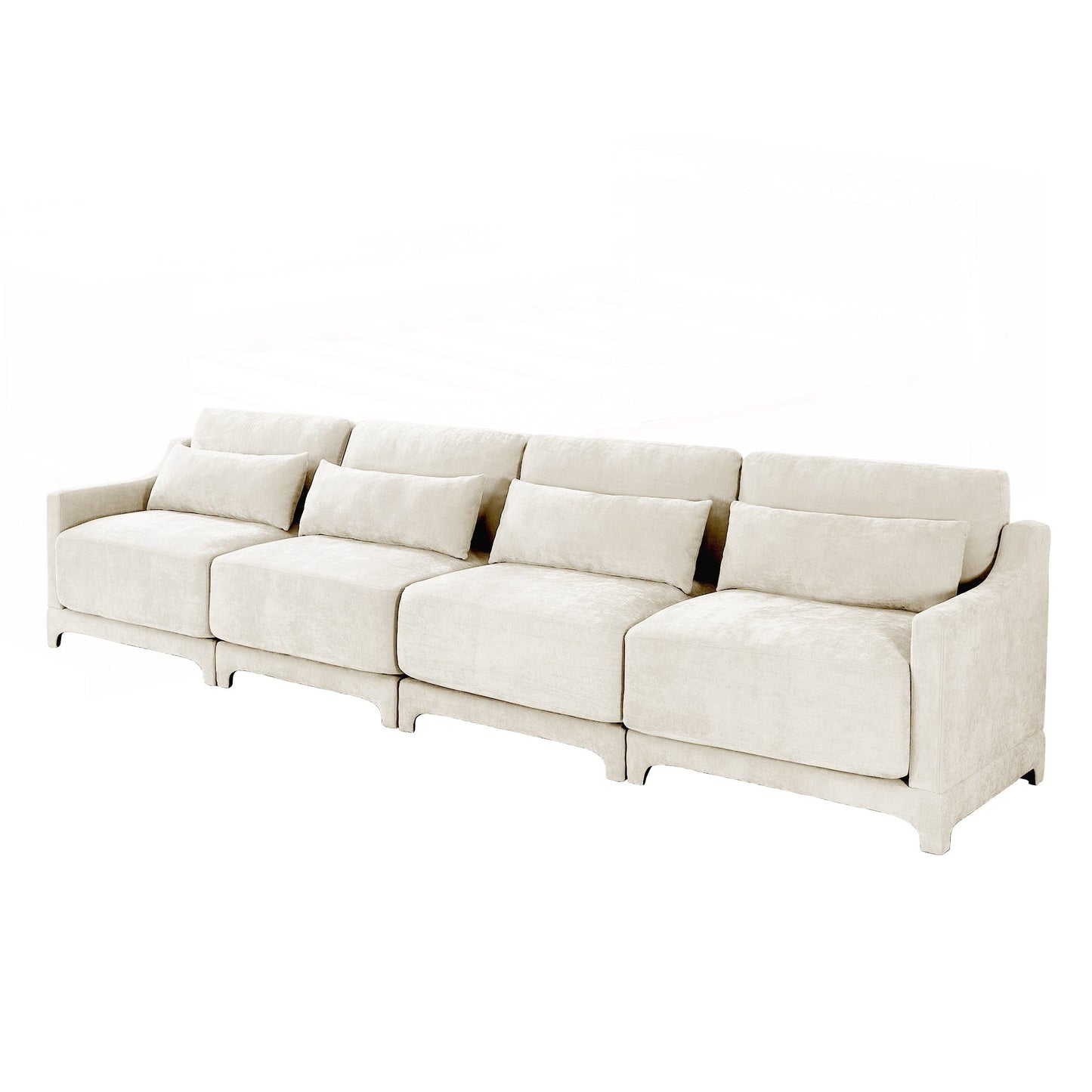 Four seater chenille sofa with lumbar pillow