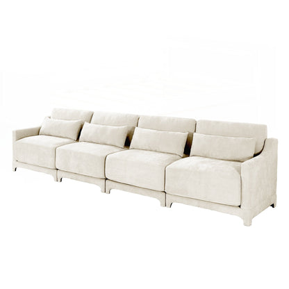 Four seater chenille sofa with lumbar pillow