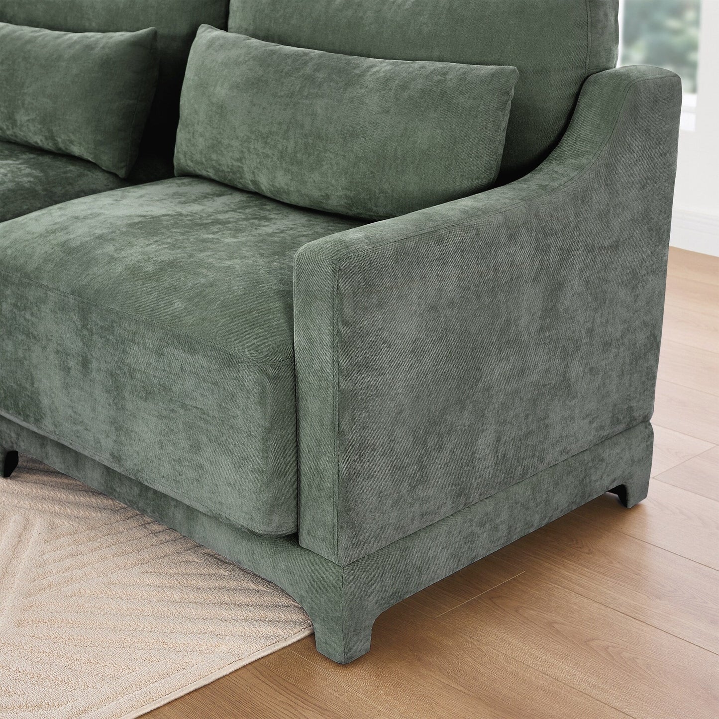 Four seater chenille sofa with lumbar pillow