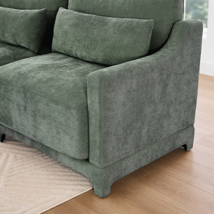 Four seater chenille sofa with lumbar pillow
