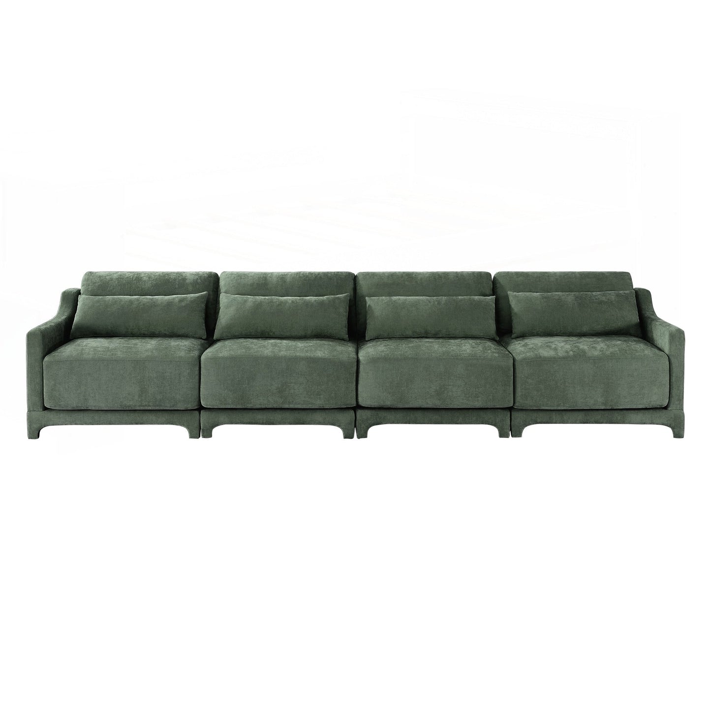 Four seater chenille sofa with lumbar pillow