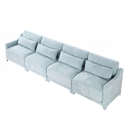Four seater chenille sofa with lumbar pillow