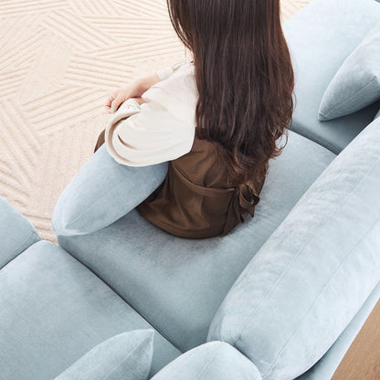 Four seater chenille sofa with lumbar pillow