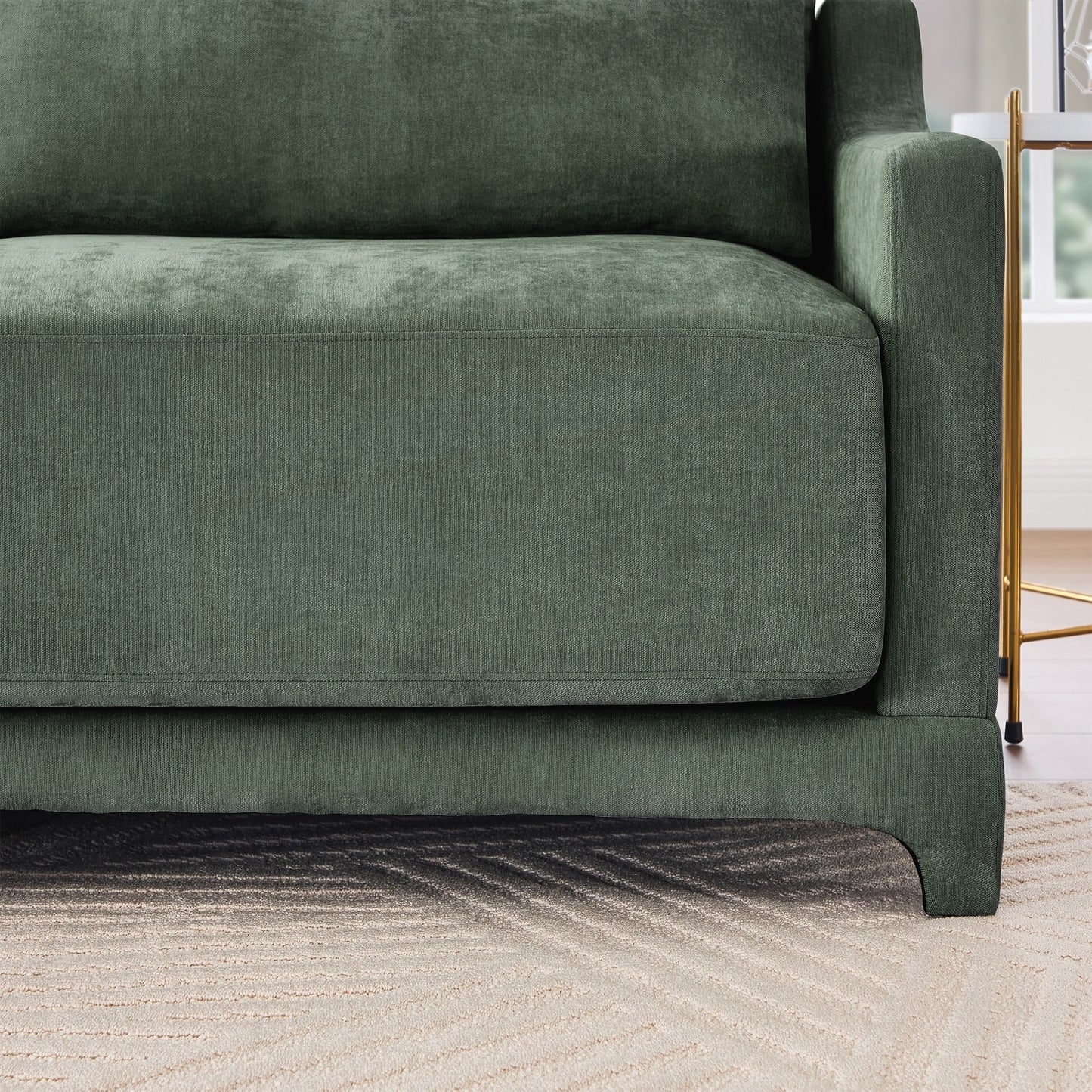 Four seater chenille sofa with lumbar pillow