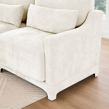 Four seater chenille sofa with lumbar pillow