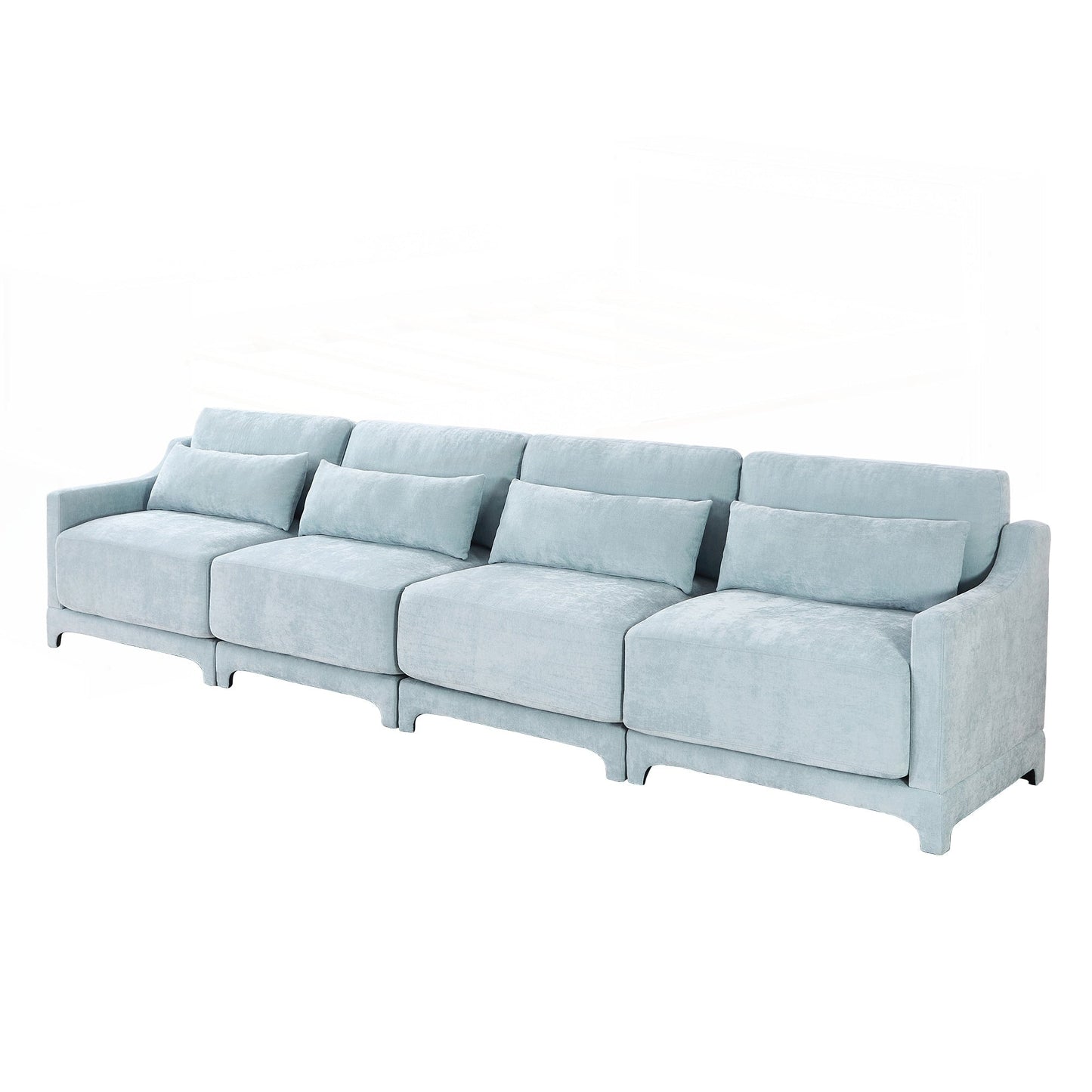Four seater chenille sofa with lumbar pillow