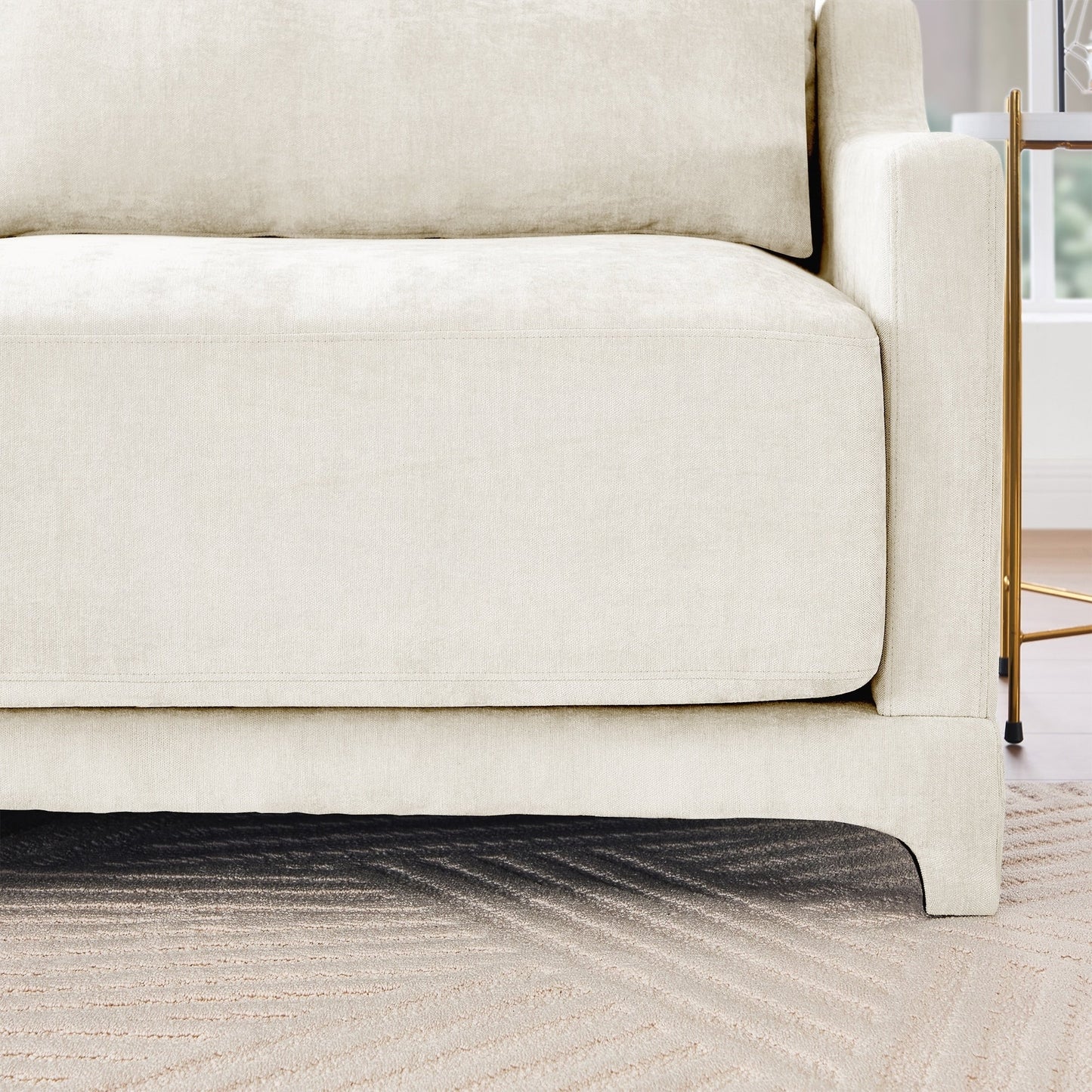 Four seater chenille sofa with lumbar pillow