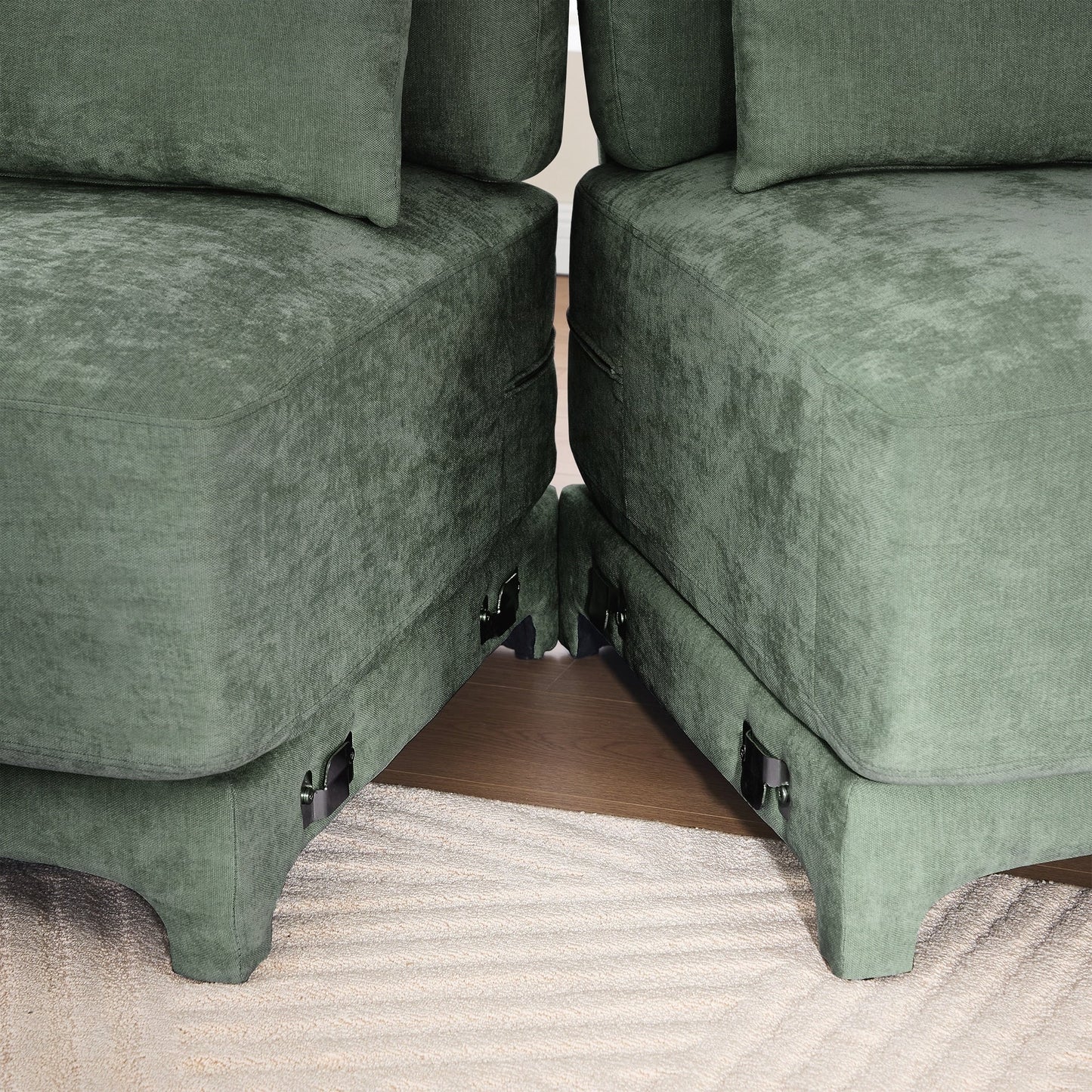 Four seater chenille sofa with lumbar pillow