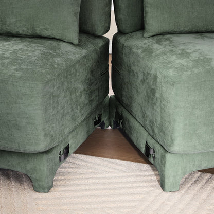 Four seater chenille sofa with lumbar pillow