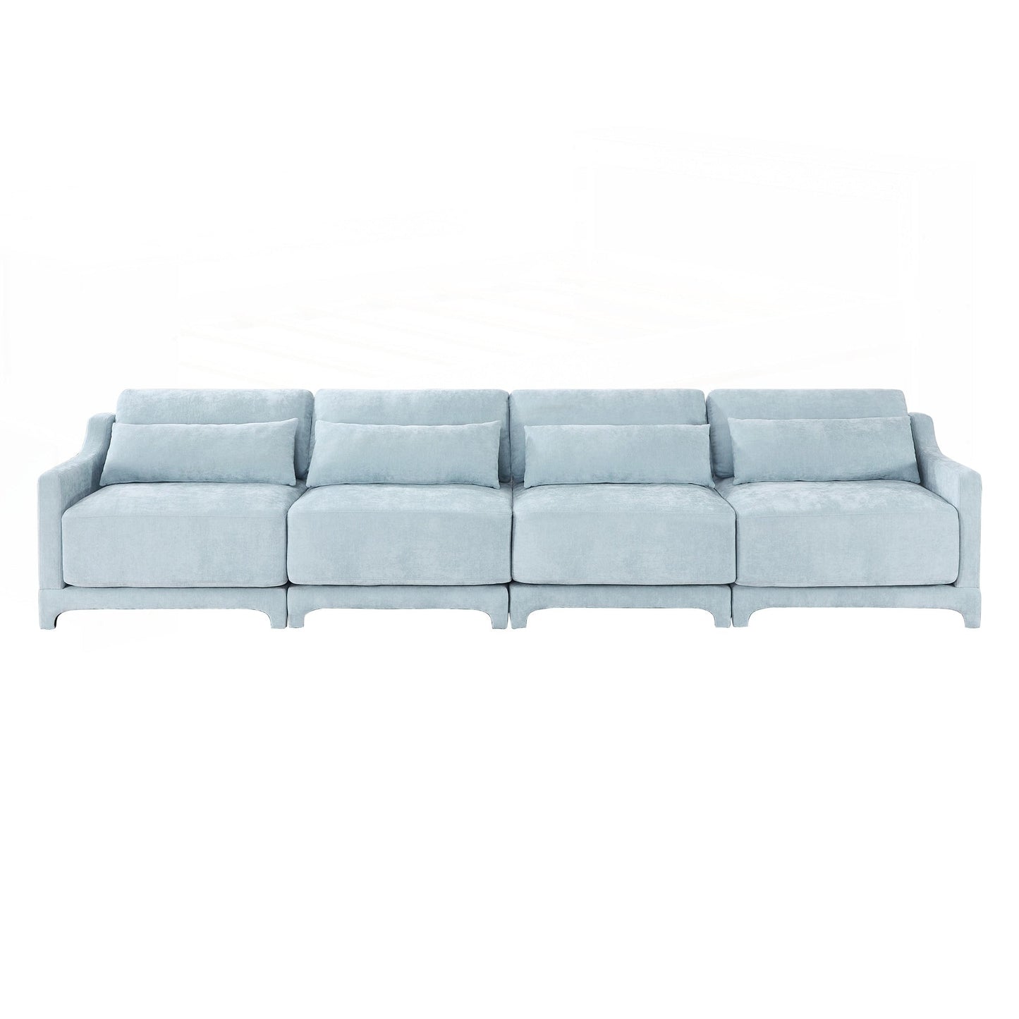 Four seater chenille sofa with lumbar pillow
