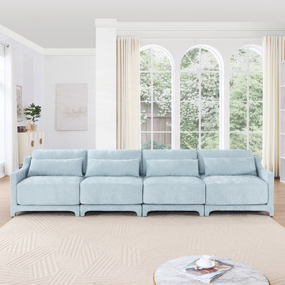 Four seater chenille sofa with lumbar pillow