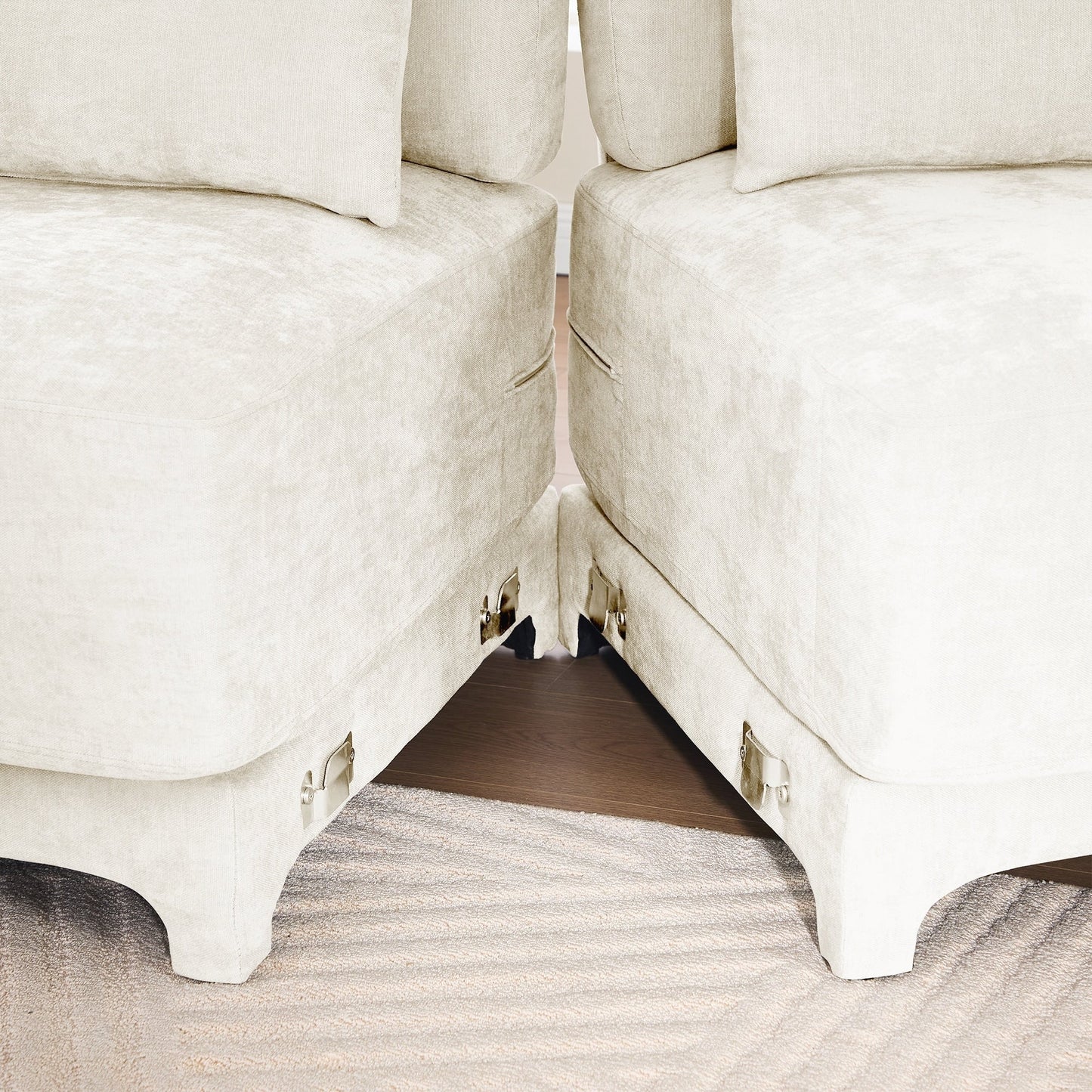 Four seater chenille sofa with lumbar pillow