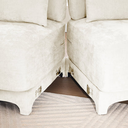 Four seater chenille sofa with lumbar pillow
