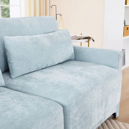 Four seater chenille sofa with lumbar pillow