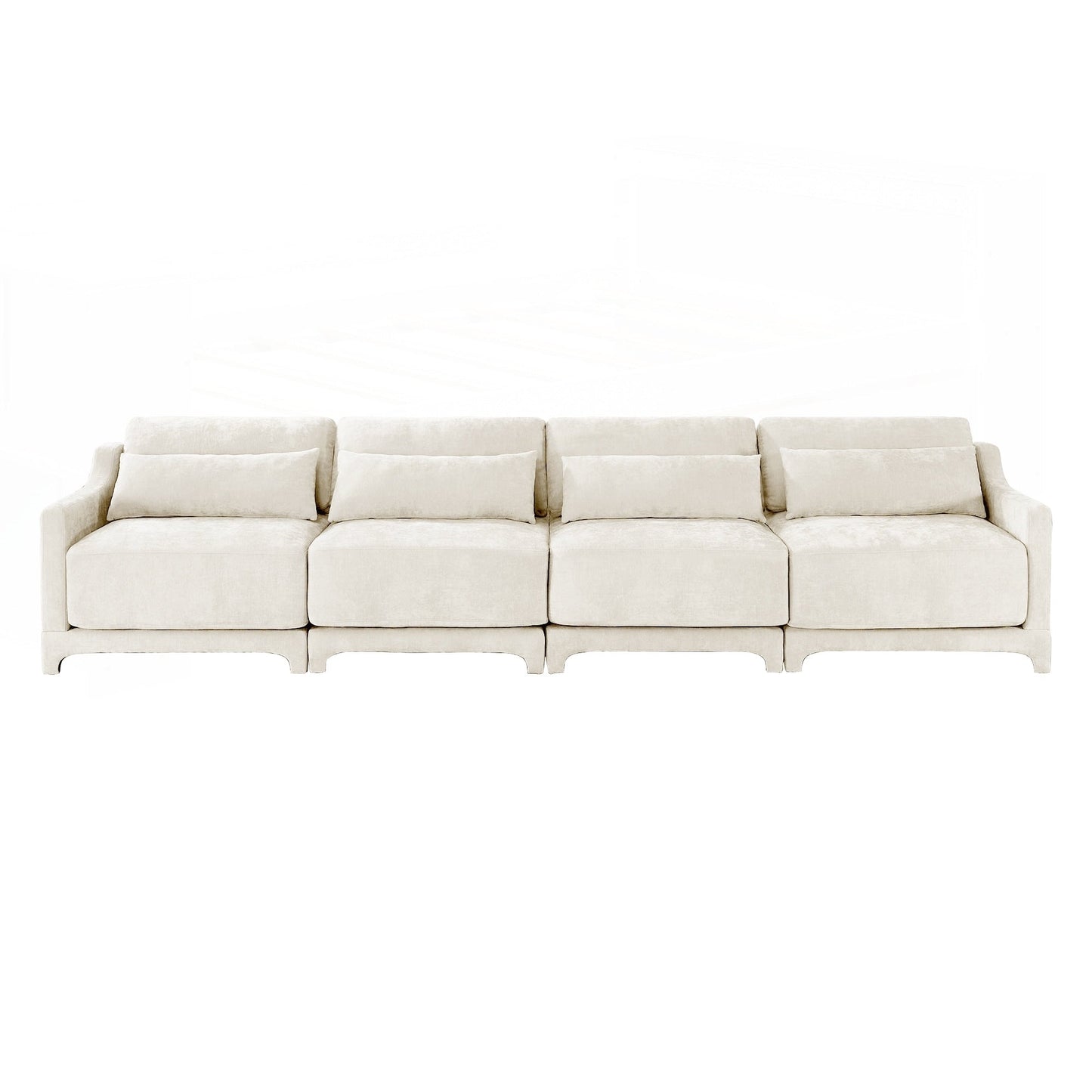 Four seater chenille sofa with lumbar pillow