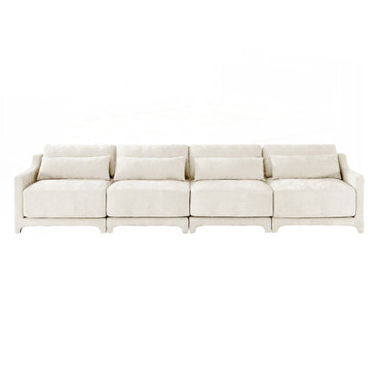 Four seater chenille sofa with lumbar pillow