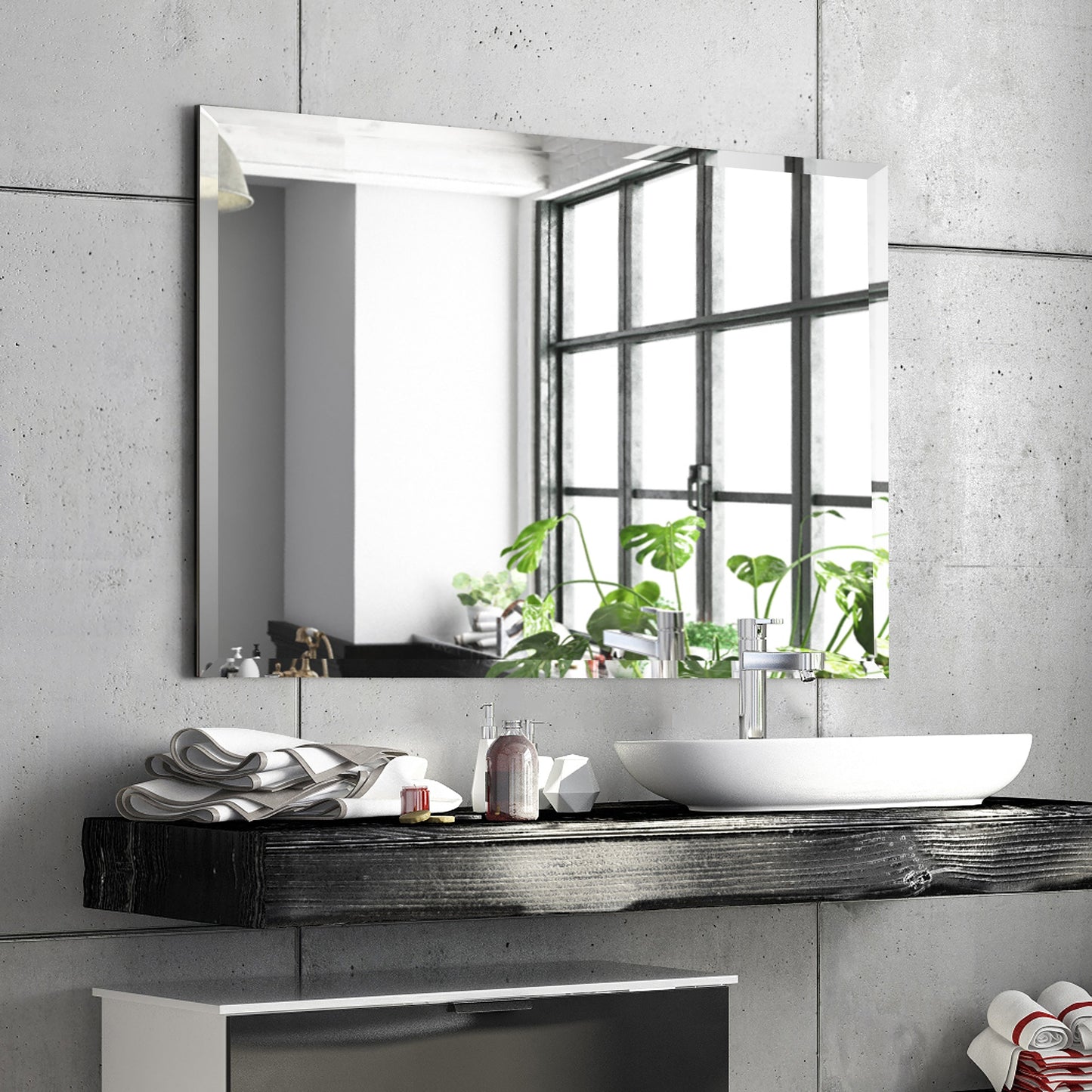 Frameless Beveled Prism Wall Mirror-Square/Rectangluar - Clear