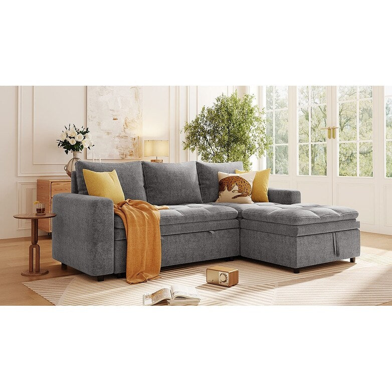 Free Conversion L-Shaped 3-Seat Sectional Sofa Bed with Storage Space and Removable Cushions for Living Room Apartment