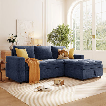 Free Conversion L-Shaped 3-Seat Sectional Sofa Bed with Storage Space and Removable Cushions for Living Room Apartment