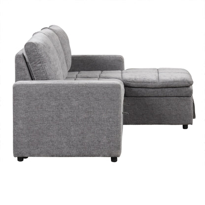 Free Conversion L-Shaped 3-Seat Sectional Sofa Bed with Storage Space and Removable Cushions for Living Room Apartment