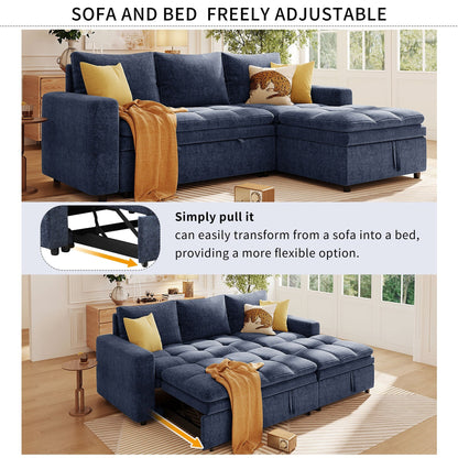 Free Conversion L-Shaped 3-Seat Sectional Sofa Bed with Storage Space and Removable Cushions for Living Room Apartment